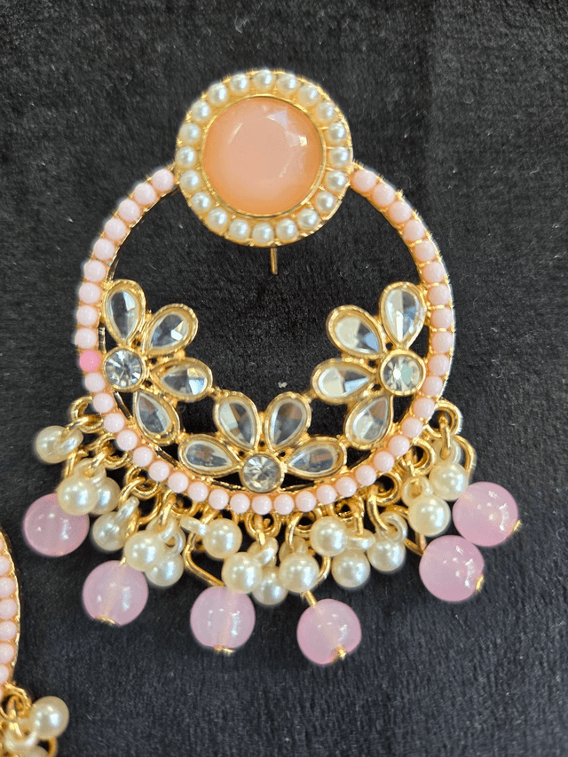 Baby pink tikka and earrings set