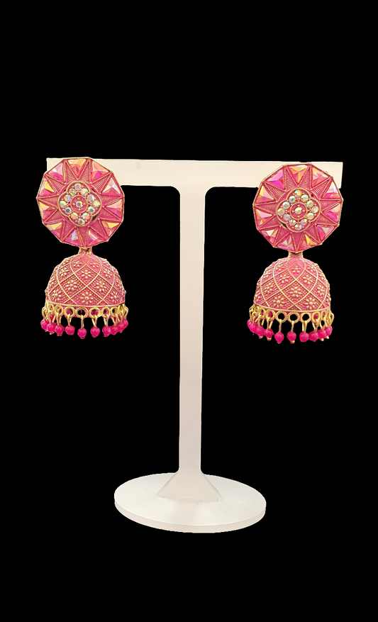 Pink Meenakari Jhumka