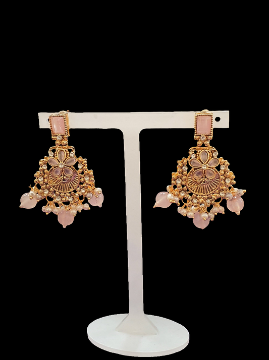 Pink and Gold Chandelier Earrings